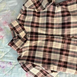 Plaid Crop Top - Pink and Brown